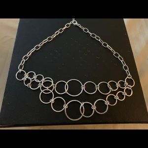 Double layered hooped silver necklace